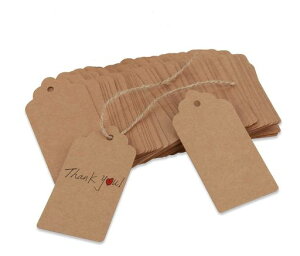 100枚長方形クラフトタグ値札(サイズ:43mmx93mm)「茶褐色」糸付き下げ札無料の麻糸付き(長さ:30m)結婚式パーティー撮影用