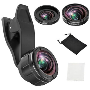 Glvanerスマホ用カメラレンズ3in1クリップ式広角レンズマクロレンズ魚眼レンズコンバージョンレンズレンズポーチiphone望遠レンズスマホ魚眼レンズ外付け撮影キット簡単装着携帯レンズ収…