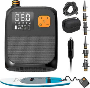OBESTsup電動ポンプ充電式25PSIサップ空気入れ電動6つのノズル付きポータブルポンプ収納袋付き12VDC&Type-C対応自動停止過熱保護ライト付きサップボードカヤックエアベッドエアーテントキャ…