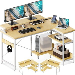 ODKl字デスクパソコンデスクL字型ゲーミングデスクデスク机幅120cmpcデスクコンセント付きdeskラック付き収納オフィスデスク省スペース在宅勤務組立簡単書斎ナチュラル