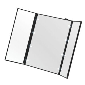 永井興産女優ミラー化粧鏡三面鏡LEDライト付ブラック卓上折りたたみビューティーミラーNK-2720