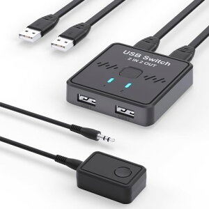 USB�ؑ֊�2����2�o��USB-A�؂�ւ���2��PC�ŃL�[�{�[�h/�}�E�X/�v�����^/�X�L���i/Web�J�����Ȃǂ����L2�{��USB�P�[�u���t��