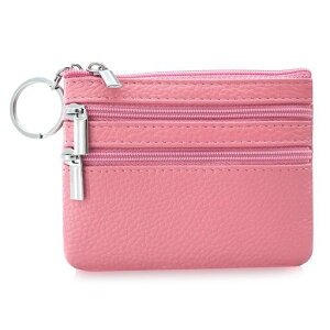 boshiho小銭入れコインケース4ポケットキーリング付き革メンズレディース財布超軽量大容量(ピンク)