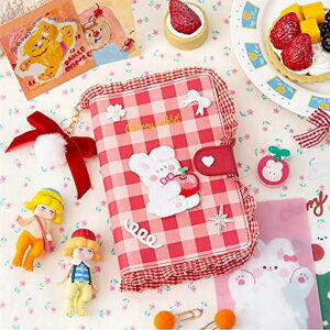 145*205mmチェック柄レースかわいいノート赤い弓漫画柄紙バインダー手帳バインダーノートブックシステム手帳詰め替え用紙DIYシールダイアリー可愛い文房具リフィル差し替え多功能チェー…