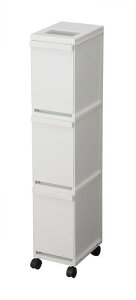 新輝合成トンボユニードゴミ箱3段30リットル蓋を開けずにごみを捨てられるスリムキャスター付キッチン分別ホワイト幅20.5x奥行29.5x高さ105.5cm蓋付き日本製