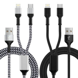 GAEF 2in1 �[�d�P�[�u�� iPhone Lightning �[�d�P�[�u�� & Type-C �P�[�u�� 2�䓯���[�d�R�[�h �ő�5.4A �}���[�d 1.2m ���C�g�j���O & usb-c iPhone/Android���Ή� ��� USB