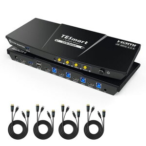 TESmartKVM�X�C�b�`HDMI4����1�o��USB3.0PC�ؑ֊�p�\�R��4�䃂�j�^�[1��؂�ւ�4�|�[�g4K@60Hz4:4:4HDCP2.2HDR10/Dolby�Ή��w�b�h�Z�b�gEDID�@�\�z�b�g�L�[�؂�ւ�