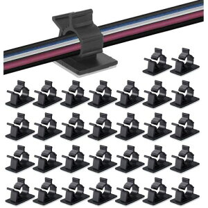 MAVEEKケーブルクリップ4階段調節可能Mサイズコードクリップケーブルホルダーコードフックケーブル収納コード管理結束固定ベース粘着シート付ケーブル固定具ブラック50個入り