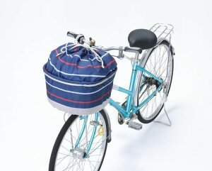 川住製作所自転車でざいん前カゴカバーきんちゃくタイプK-109FB紺赤ボーダー/ライトベージュ