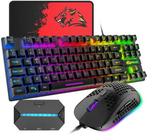 �Q�[�~���O�L�[�{�[�h �}�E�X �Z�b�g 88�L�[ �y�� LED�o�b�N���C�g USB�ڑ� �G���S�m�~�b�N �h�� 6400DPI �Q�[�~���O�}�E�X �}�E�X�p�b�h�t�� ���{��戵�������t PC / PS4 / Nintendo Switch �Ή� (black)