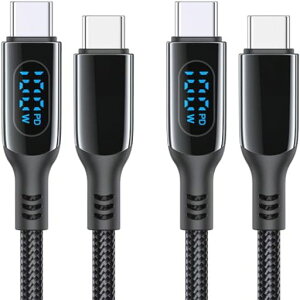 MINSLISUSBTypeC�P�[�u��100W/5A�y2�{�Z�b�g�zPD�Ή�Type-CtoType-C�}���[�d�o�̓X�N���[���\���i�C�����҂݃^�C�vc�[�d�R�[�hiPhone17/16Pro/16Plus/16Pro