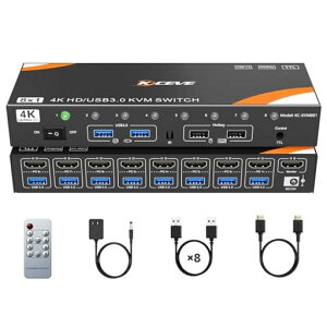 KCEVE 8����1�o�� KVM�X�C�b�`�A4K@60Hz USB3.0�Ή��A�z�b�g�L�[&�����R������A�L�[�{�[�h �}�E�X ���j�^�[��8PC�ŋ��L�A�h���C�o�[�s�v�AWindows/Linux/Mac�Ή�