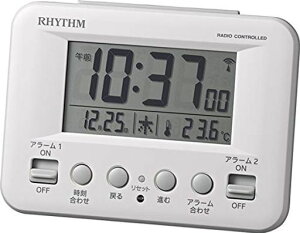 リズム(RHYTHM)目覚まし時計電波時計デジタル暗所自動点灯カレンダー温度計付きダブルアラーム白フィットウェーブD1918RZ191SR03