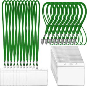 LEADINTOPネームホルダー50枚名札ケースネックストラップ吊り下げ名札イベント用スタッフパス名刺IDカードホルダー社員証ケース入れ首下げ展示会透明防水セット横型