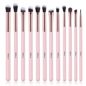 MSQメイクブラシ12本アイシャドウブラシセットメイクブラシセット化粧筆アイブラシメイク道具携帯用高級繊維毛化粧ブラシたっぷりと粉を含みブ(ピンク)