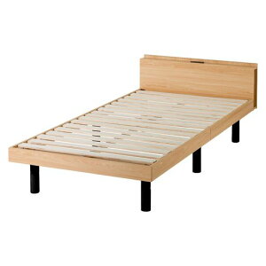 MajorInLifeベッドベッドフレームすのこ宮棚付き木製ヘットボード完成品2口コンセント3段階高さ調整ブックシェルフ付ロースタイル耐荷重200kgシングル(ナチュラルシングル)