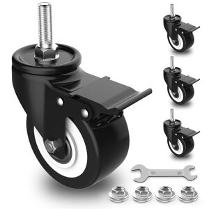COOWOOキャスターネジ式自在式M6M8M10ブレーキ付き車輪径2インチ(50mm)耐荷重270KG360度回転静音4個セット交換用キャスター(4個セットM8)