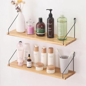 ウォールシェルフ壁を傷つけない50+50cm2点セットパイン材壁掛け棚賃貸壁棚穴あけないウォールラック壁に付けられる家具飾り棚木製簡単取り付け洗面所/キッチン/トイレ/玄関壁棚収納(ラ…