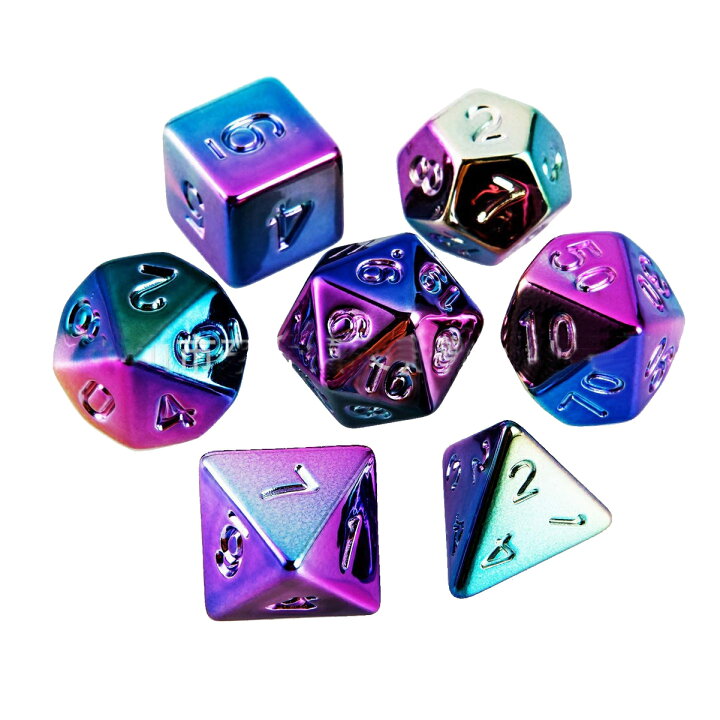 楽天市場 あす楽 送料無料 メタル ダイス 多面体 サイコロ Trpg ダイススタッキング 7種セット 七色 Iloha