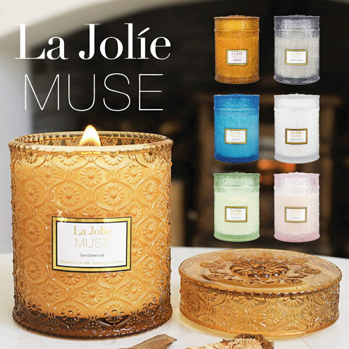 超特価 LA JOLIE MUSE アロマキャンドル サンダルウッドとパチョリの香り 木芯 天然ソイワックス 陶器缶 220g 燃焼時間50時間  女性向