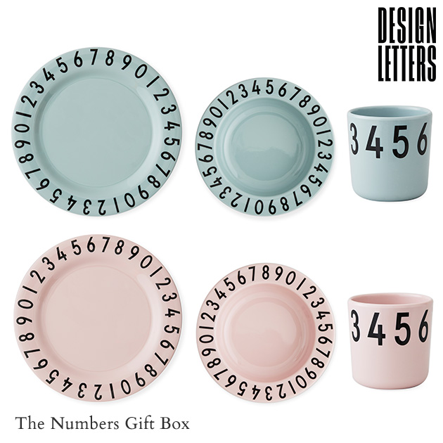国内即発送 軽くて丈夫なメラミン製 出産祝い モダンなデザインの子ども用食器セット DESIGN LETTERS デザインレターズ The Gift Box Numbers 20202901 ピンク