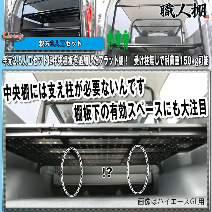 楽天市場】【 職人棚 】ハイエース 200系 棚2段 縦バー セット DX 