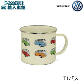 【 VW 純正 】 マグカップ T1 バス ロゴ ホーロー 容量 約500ml 約95×85mm マグ レトロ デザイン スープ カップ フォルクスワーゲン オリジナル アクセサリー