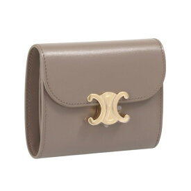〈クーポン5%OFF〉セリーヌ／CELINE "SMALL FLAP WALLET・スモールフラップウォレット"トリオンフ・シャイニーカーフスキン・3つ折り小財布・コンパクトウォレット(ぺプル) 10D783DPV 10BL／PEBBLE[返品OK]