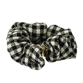〈12月SALE〉＼クーポン5%OFF／ セリーヌ／CELINE ”VICHY SCRUNCHY・ヴィシースクランチー” ウール&ブラス・ヘアアクセサリー・シュシュ・ヘアゴム (ゴールド×ブラック×ホワイト) 461GY2BOW 39BW／GOLD*BLACK*WHITE[返品OK]