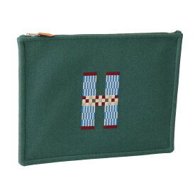 ＼クーポン5%OFF／ エルメス／HERMES "フラットポーチGM／Hナッテ " 刺繍デザインラージポーチ・コスメポーチ・マルチポーチ(セードル・グリーン) H103643M 04／SEDER[返品OK]
