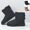 ＼クーポン5%OFF／アグ／UGG "Mini Bailey Bow II／ミニ ベイリーボウ2" レディース・撥水・防汚加工・バッグサテンリボンデザイン・ショートムートンブーツ(ブラック・ロッキーオーク) 1016501／BLK・RYK