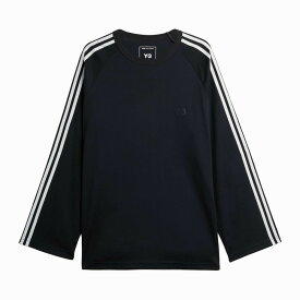 ＼ポイント5倍／ アディダス・ワイスリー／ADIDAS・Y-3 ”Y-3 LONG SLEEVE TEE 3-STRIPES・ロング スリーブ ティー 3ストライプス”　メンズ・レディース・ロゴ入り・長袖クルーネックTシャツ・ロンT(ブラック) JW7351／BLACK