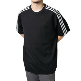 〈クーポン5%OFF〉アディダス・ワイスリー／ADIDAS・Y-3 ”Y-3 SHORT SLEEVE TEE 3-STRIPES・ショート スリーブ ティー 3ストライプス”　メンズ・レディース・ロゴ入り・半袖クルーネックTシャツ(ブラック) JW7352／BLACK