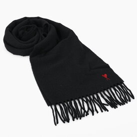 【クーポン5％OFF】アミパリス／AMI PARIS "AMI DE COEUR スカーフ”　ウール フリンジ クラシック スカーフ・ユニセックス・ストール・マフラー(ブラック・ダークグレー) BFUSF405.334.001・061[返品OK]