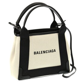 【4月目玉&P5倍】バレンシアガ／BALENCIAGA "NAVY CABAS XS AJ・ネイビーカバXS"ロゴ入り・ポーチ付き・2WAYキャンバスミニトートバッグ・ハンドバッグ(ナチュラル×ブラック) 390346 2HH3N 9260／NATURAL*BLACK