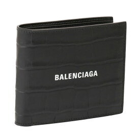 【P5倍】バレンシアガ／BALENCIAGA "CASH SQUARE FOLDED WALLET"クロコ型押しレザー・2折り財布(ブラック) 594315 1ROP3 1000／BLACK