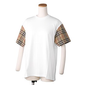 【スーパーSALE割引】バーバリー／BURBERRY "ヴィンテージチェック スリーブ コットン オーバーサイズTシャツ"クルーネック半袖デザインTシャツ(ホワイト) 8042716／WHITE