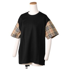 【タイムSALE＆P5倍】バーバリー／BURBERRY "ヴィンテージチェック スリーブ コットン オーバーサイズTシャツ"クルーネック半袖デザインTシャツ(ブラック)8043057／BLACK