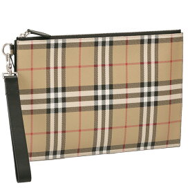 【タイムSALE＆P5倍】バーバリー／BURBERRY "EDIN"ヴィンテージチェック ジップポーチ・リストレット付き クラッチバッグ・セカンドバッグ・ポーチ(アーカイブベージュ) 8057940 A7026／ARCHIVE BEIGE