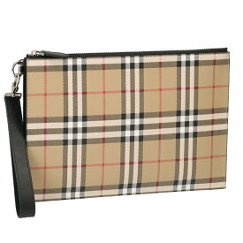 【タイムSALE＆P5倍】バーバリー／BURBERRY "EDIN"ヴィンテージチェック ジップポーチ・リストレット付き クラッチバッグ・セカンドバッグ・ポーチ(アーカイブベージュ) 8065629 A7026／ARCHIVE BEIGE