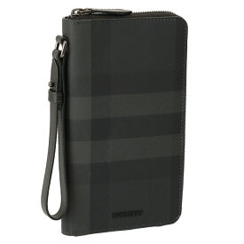 【S/S SALE＆クーポン5%OFF】バーバリー／BURBERRY"MS TRAVEL WALLET・チェック トラベルウォレット"パスポート収納・持ち手付きトラベルウォレット・ラウンドファスナー長財布・クラッチ(チャコールチェック) 8066839 A1208