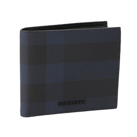 【クーポン5%OFF】バーバリー／BURBERRY"REG CCBILL8"ネイビーチェック＆レザー バイフォールドウォレット・2つ折り財布・札入れ(ネイビー) 8073280 A2519／NAVY