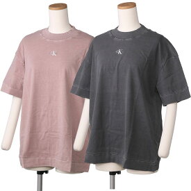 【P5倍】カルバンクラインジーンズ／CALVIN KLEIN JEANS　”WASH RIB MIX BOYFRIEND TEE”ボーイフレンドTシャツ ロゴ リブ クルーネック・半袖(グレー・ピンク)J20J220541 BEH・TQU／Ck Black (Grey)・Dark Blush