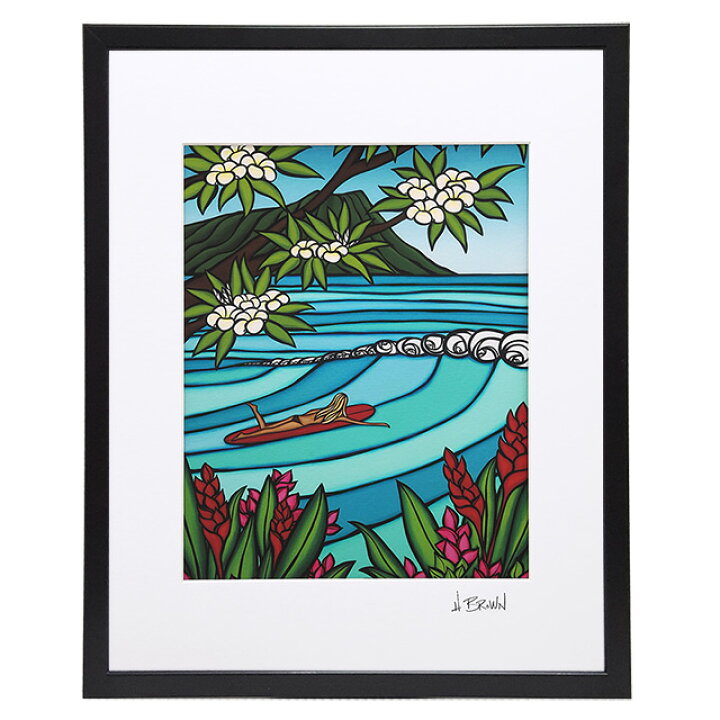 ヘザーブラウン Heather Surf Waikiki Girl W40 6 H50 8cm Brown Art Print アートプリント