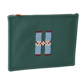 【クーポン5%OFF】エルメス／HERMES "フラットポーチGM／Hナッテ " 刺繍デザインラージポーチ・コスメポーチ・マルチポーチ(セードル・グリーン) H103643M 04／SEDER【返品無料】