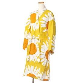 【E/S SALE＆クーポン5%OFF】マリメッコ／MARIMEKKO "AURINGONKUKKA BEACH ROBE・アウリンゴンクッカバスローブ"北欧 ひまわりデザイン・コットンワッフル バスローブ(イエロー×ホワイト×イエロー) 72218 210