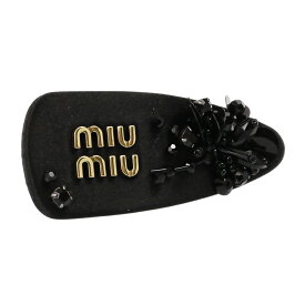 【SUMMER SALE】【P5倍】ミュウミュウ／MIU MIU" サテンヘアクリップ” ロゴ×刺繍 ポイント ヘアアクセサリー・髪留め(ブラック) 5IF092 RASO RICAMO(2DOE)NERO【返品無料】