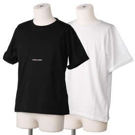 【4月目玉&クーポン5%OFF】サンローラン・パリ／SAINT LAURENT PARIS ロゴ入りクルーネック半袖Tシャツ・ボーイフレンド(ブラック・ホワイト) 460876 YB2DQ 1000・9000／NOIR・BLANC