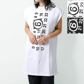 【スーパーSALE割引】【クーポン5%OFF】エムエムシックスキッズ・メゾンマルジェラ／MM6 KIDS・MAISON MARGIELA　レディース・ガールズ ノースリーブワンピース・ドレス・ナンバリングロゴ・コットン(ホワイト・ブラック) M60850 MM02X M6100・M6900／12Y・14Y[返品OK]