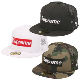 【7月目玉＆P5倍】シュプリーム×ニューエラ／SUPREME×NEW ERA "BOX LOGO MESH NEW ERA" 2024SS 限定 ボックスロゴ ・刺繍ワッペン メッシュキャップ・ハット・ベースボールキャップ・帽子(ブラック・カモフラージュ 迷彩・ホワイト)【返品無料】